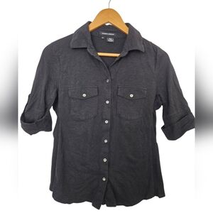 Sandra Ingrish Black Button Up Blouse Size Small Cotton Workwear Minimalist